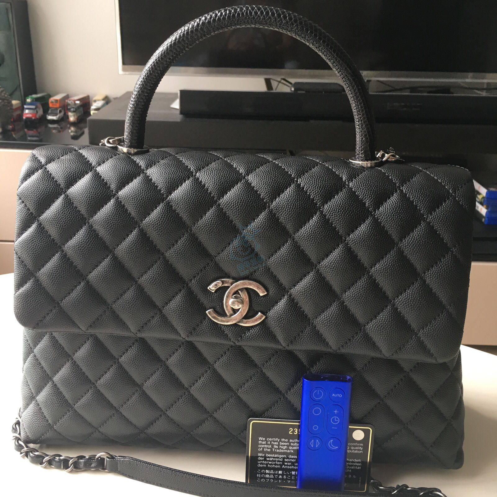 Black Chanel Coco Handle 28cm lizard handle medium